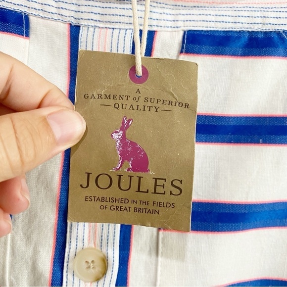 JOULES Orielle Linen Blend Midi Skirt White Blue Stripe NEW Coastal Size 2 - Picture 11 of 16